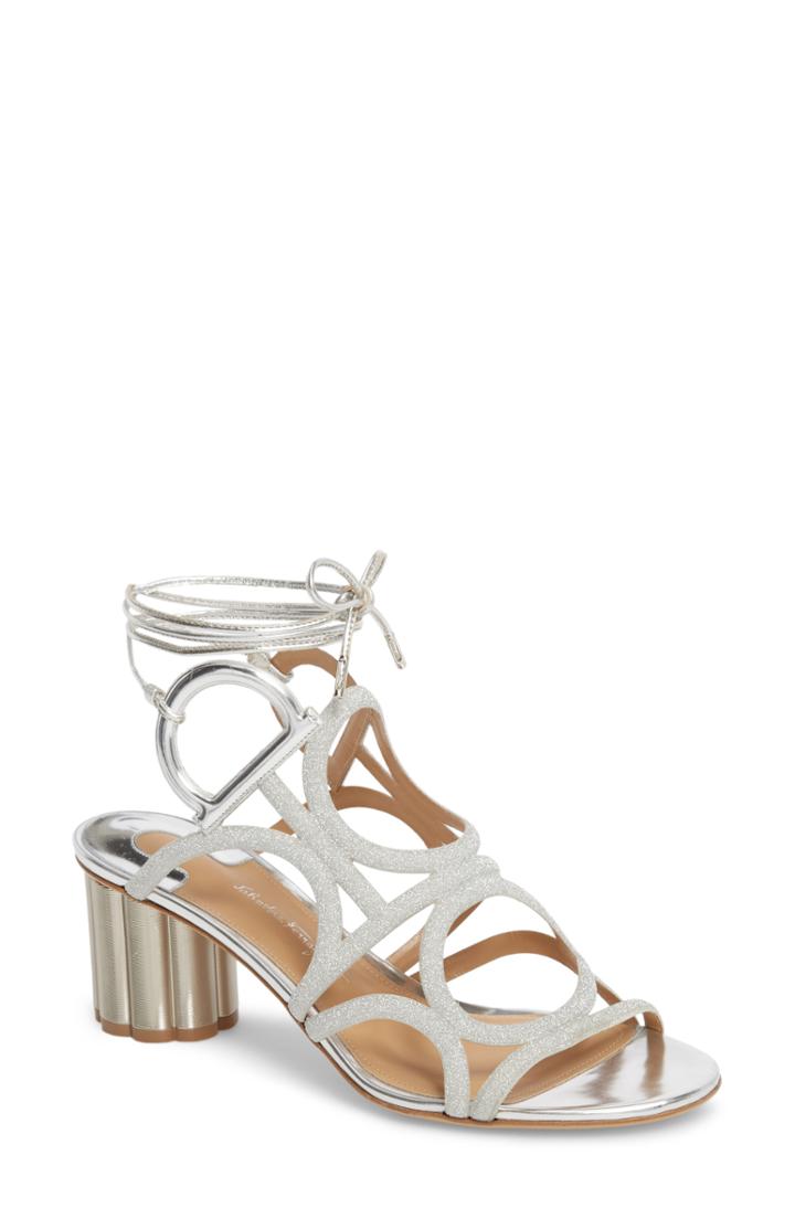 Women's Salvatore Ferragamo Vinci Lace-up Block Heel Sandal B - Metallic