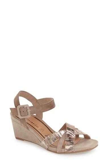Women's Tamaris 'inex' Quarter Strap Wedge Sandal Eu - Beige
