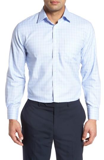 Men's Nordstrom Men's Shop Traditional Fit No-iron Check Dress Shirt 34/35 - Blue