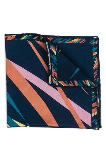 Men's Hook + Albert Far Out Print Silk Pocket Square, Size - Blue