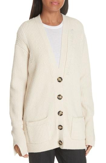 Women's Helmut Lang Distressed Wool Cardigan - Ivory
