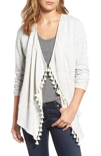 Women's Caslon Tassel Trim French Terry Cardigan - Grey