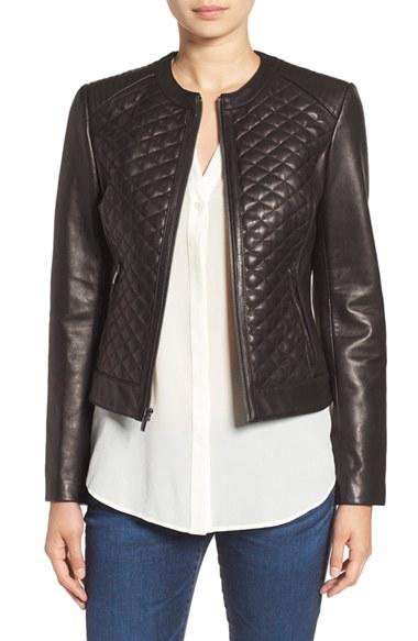 Women's Cole Haan Quilted Leather Moto Jacket