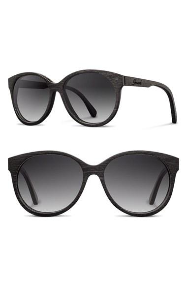 Women's Shwood 'madison' 54mm Round Wood Sunglasses - Black/ Grey Fade