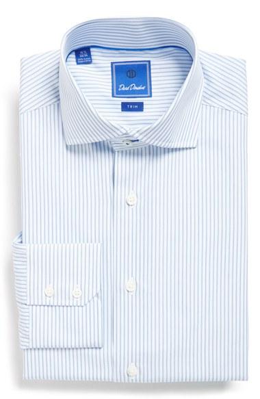 Men's David Donahue Trim Fit Stripe Dress Shirt 32/33 - White