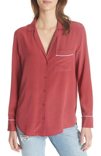 Women's Equipment Keira Piped Silk Shirt - Burgundy