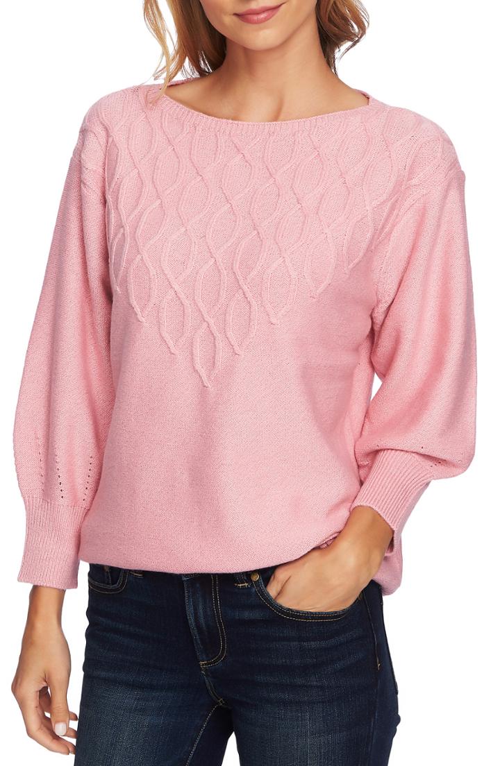 Women's Cece Stepped Cable Sweater - Pink