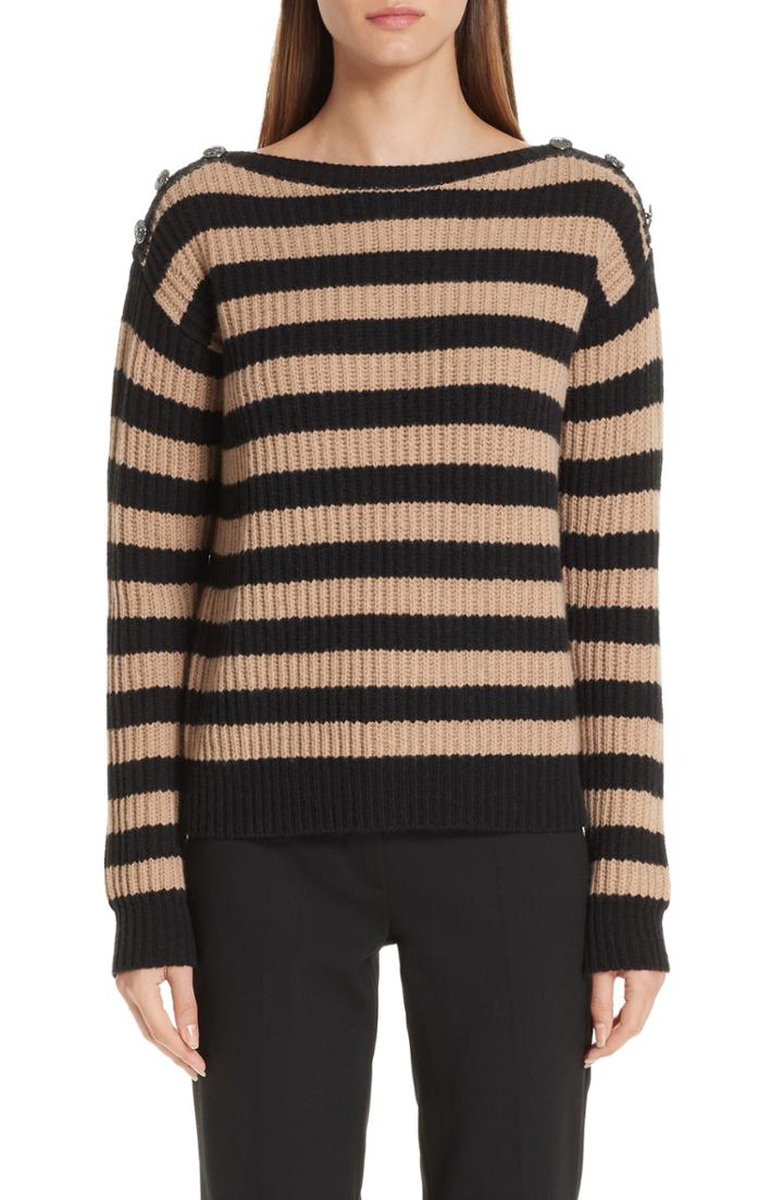 Women's Max Mara Salpa Stripe Wool & Cashmere Pullover, Size - Brown
