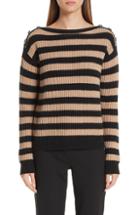 Women's Max Mara Salpa Stripe Wool & Cashmere Pullover, Size - Brown