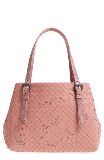 Bottega Veneta Medium Cesta Embroidered Butterfly Leather & Genuine Snakeskin Handbag - Brown