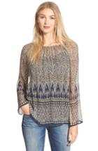 Women's Lucky Brand Sheer Ikat Print Chiffon Blouse