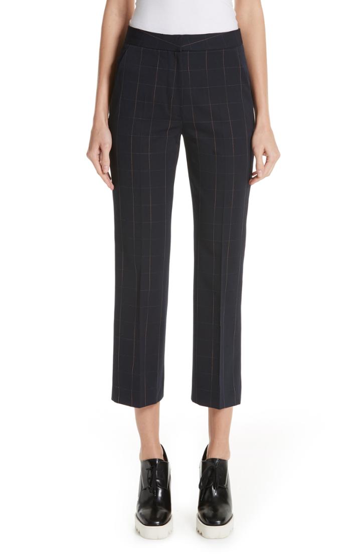 Women's Stella Mccartney Carlie Check Wool Ankle Trousers Us / 44 It - Blue