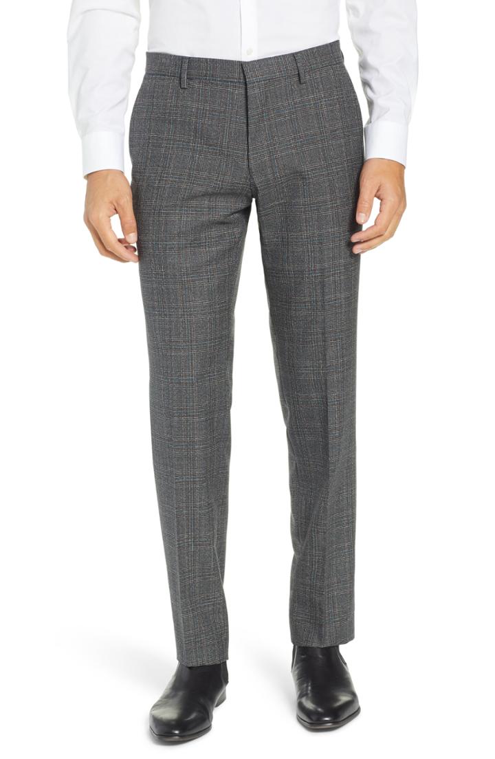 Men's Boss Genesis Flat Front Plaid Wool Trousers R - Brown