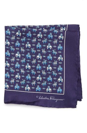 Men's Salvatore Ferragamo Elephant Print Silk Pocket Square
