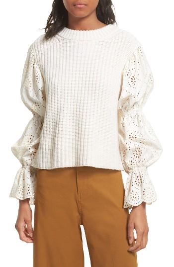 Women's Sea Eyelet Puff Sleeve Sweater