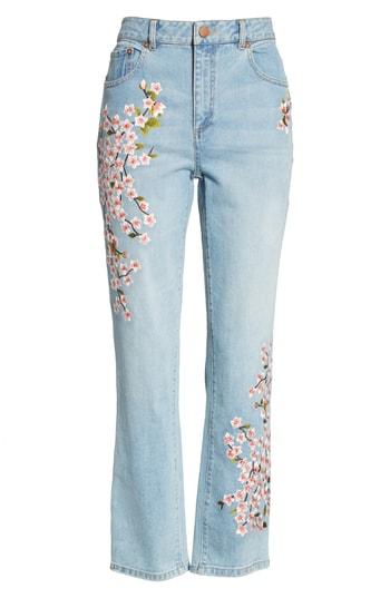 Women's Alice + Olivia Cherry Blossom Embroidery High Rise Slim Jeans
