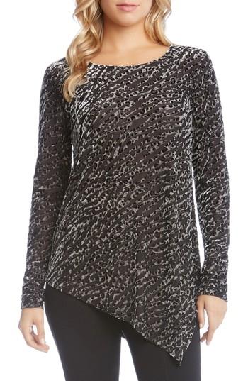 Women's Karen Kane Velvet Burnout Asymmetrical Top - Black