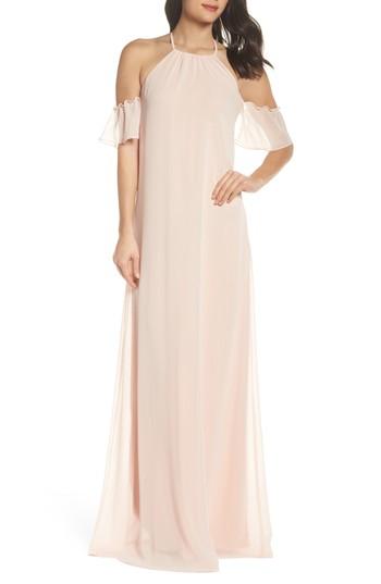 Women's Nouvelle Amsale Ruffle Sleeve Halter Gown - Pink