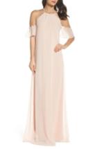 Women's Nouvelle Amsale Ruffle Sleeve Halter Gown - Pink