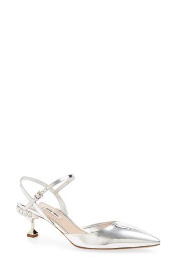 Women's Miu Miu Embellished Heel Slingback Pump Us / 35eu - Metallic