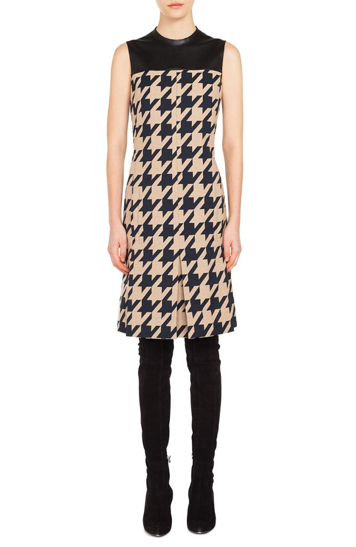 Women's Akris Punto Leather Trim Houndstooth Jacquard Dress
