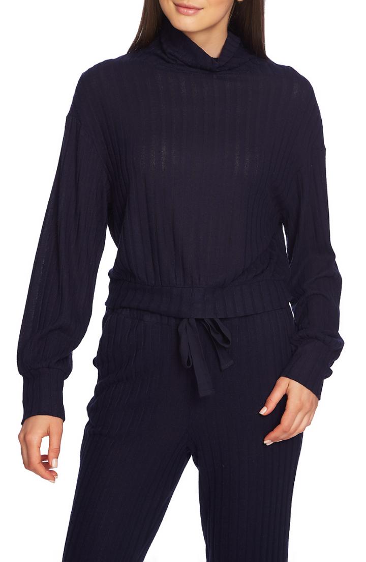Women's Vince Camuto Tiered Ruffle Sleeve Rib Turtleneck - Blue