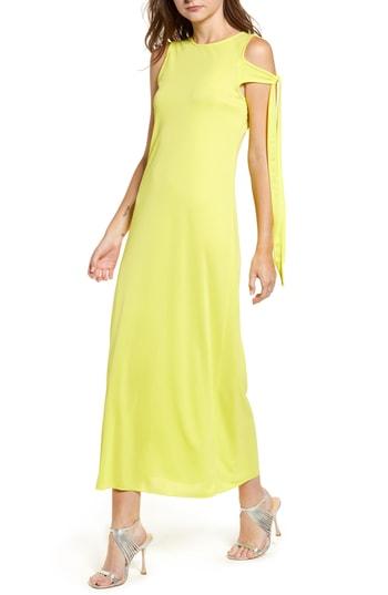Women's Topshop Boutique Asymmetrical Tie Sleeve Midi Dress Us (fits Like 00) - Yellow
