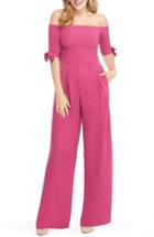 Petite Women's Gal Meets Glam Collection Meredith Crepe Off The Shoulder Jumpsuit P - Pink