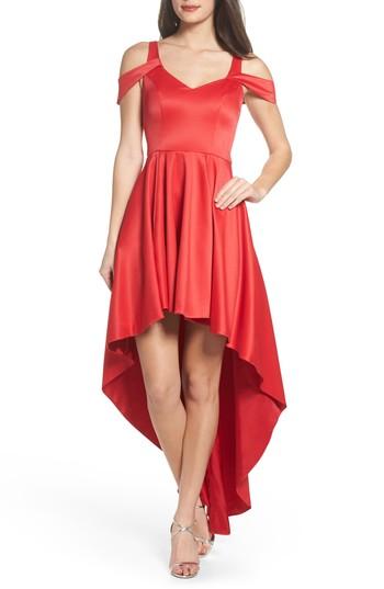 Women's Sequin Hearts Cold Shoulder High/low Gown - Red