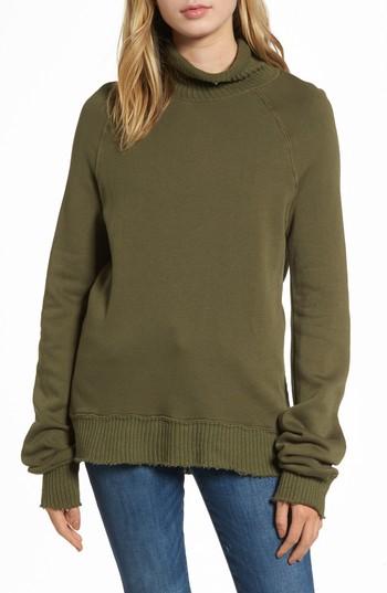 Women's Pam & Gela Distressed Fleece Turtleneck Sweatshirt - Green