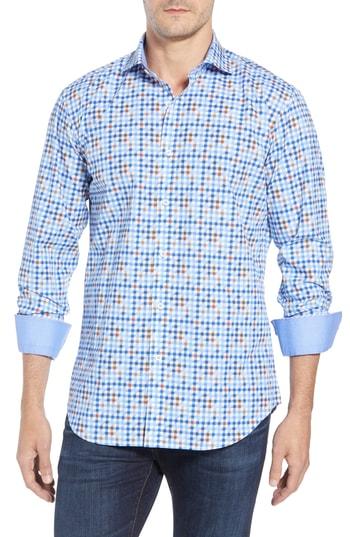 Men's Bugatchi Shaped Fit Print Sport Shirt - Brown