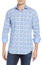 Men's Bugatchi Shaped Fit Print Sport Shirt - Brown