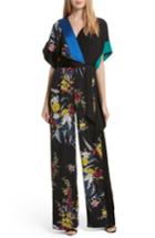 Women's Diane Von Furstenberg Faux Wrap Colorblock Silk Jumpsuit - Black