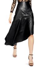 Women's Topshop Asymmetrical Leather Skirt Us (fits Like 0) - Black