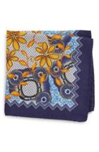 Men's Eton Floral Wool & Silk Pocket Square, Size - Blue