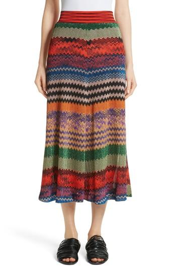 Women's Missoni Metallic Stripe Knit Midi Skirt Us / 42 It - Red