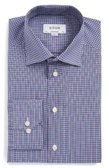 Men's Eton Contemporary Fit Microcheck Dress Shirt - Blue