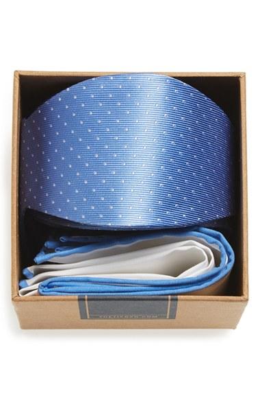 Men's The Tie Bar Dot Silk Bow Tie & Cotton Pocket Square Style Box