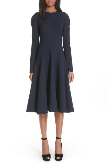Women's Oscar De La Renta Split Sleeve Stretch Wool Dress - Blue