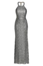 Women's Adrianna Papell Embellished Crinkle Jersey Halter Gown - Metallic