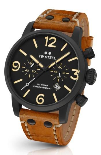 Men's Tw Steel Maverick Chronograph Leather Strap Watch, 45mm