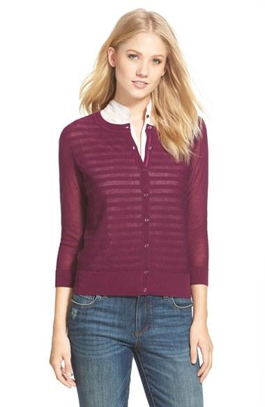Women's Halogen Three Quarter Sleeve Cardigan - Purple