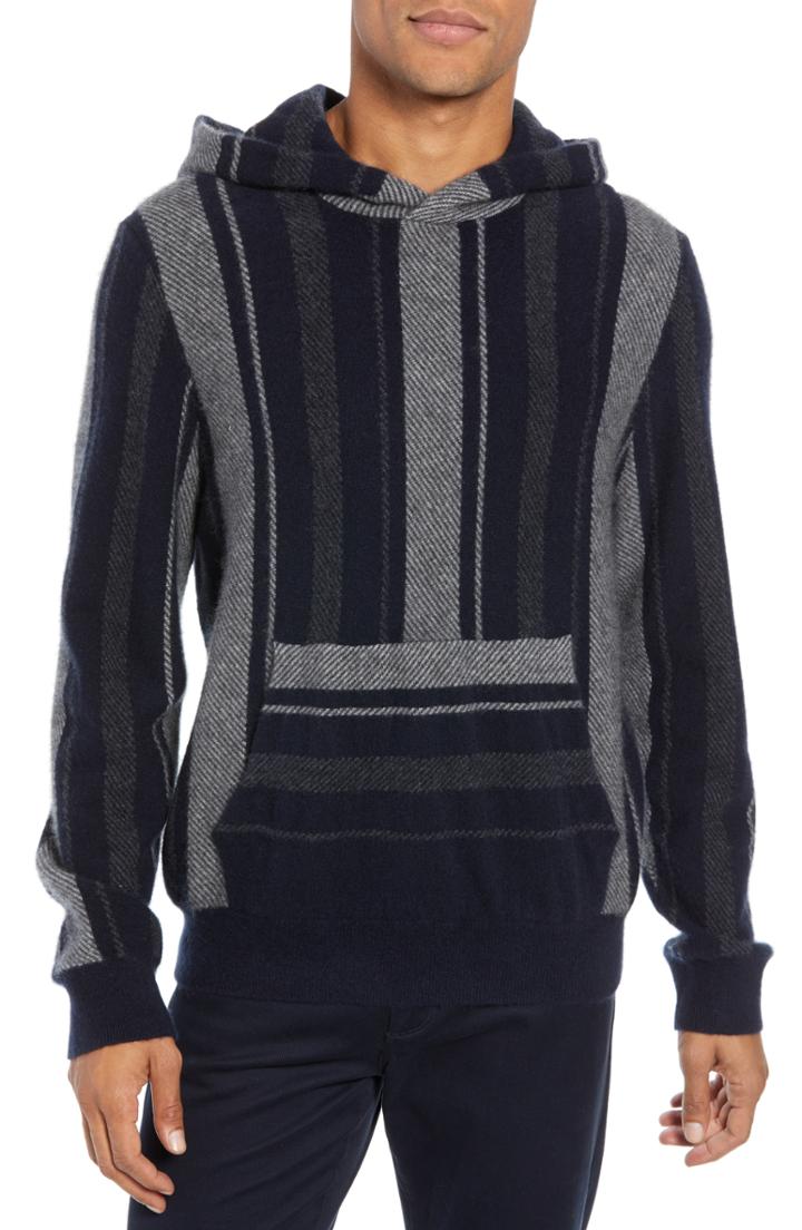 Men's Vince Baja Stripe Cashmere Hoodie - Blue