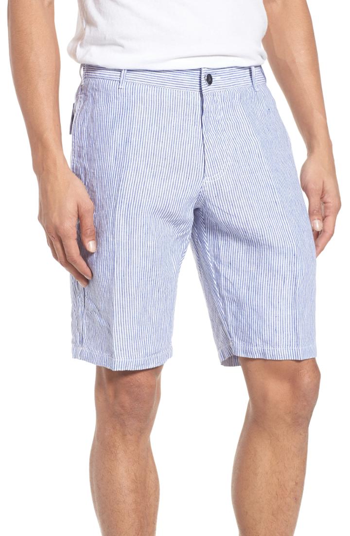 Men's Vilebrequin Stripe Linen Bermuda Shorts, Size - Blue