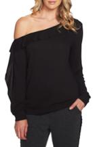 Women's 1.state Cozy One-shoulder Ruffle Top - Black