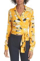 Women's Dvf Floral Silk Wrap Blouse - Yellow