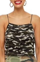 Women's Topshop Crop Camo Print Camisole Us (fits Like 0) - Green