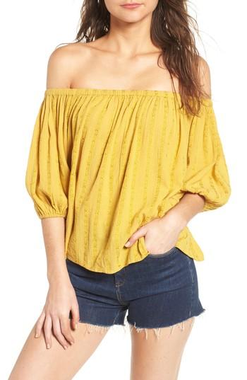 Women's Bp. Woven Stripe Off The Shoulder Top, Size - Yellow