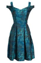 Petite Women's Maggy London Cold Shoulder Brocade Dress P - Blue/green