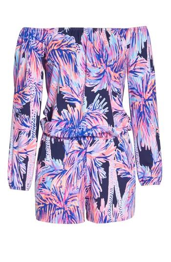 Women's Lilly Pulitzer Lana Off The Shoulder Romper, Size - Blue